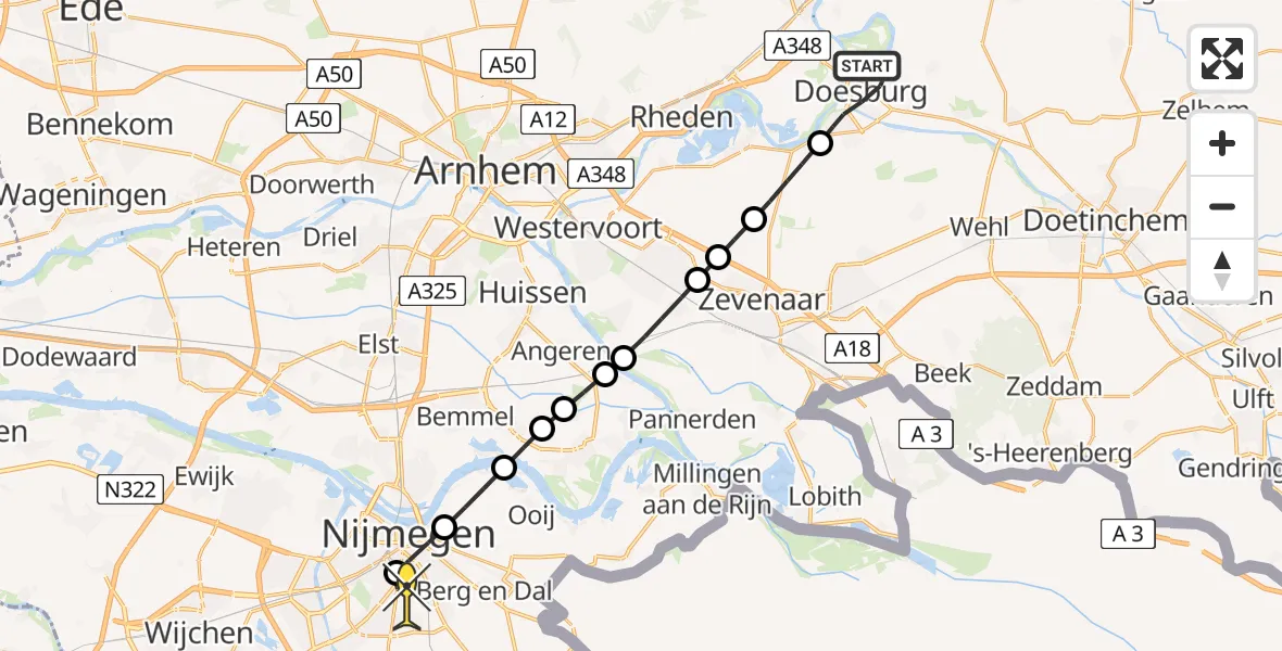 Routekaart van de vlucht: Lifeliner 3 naar Radboud Universitair Medisch Centrum, Grietstraat