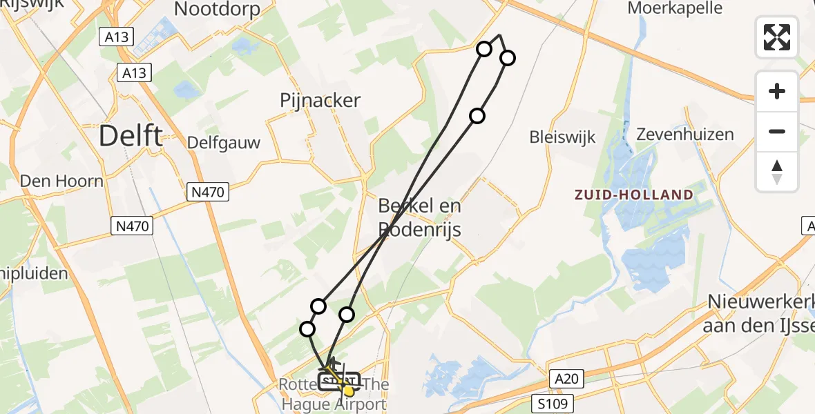 Routekaart van de vlucht: Lifeliner 2 naar Rotterdam The Hague Airport, Groendalseweg