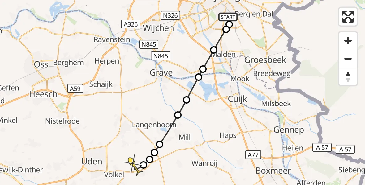 Routekaart van de vlucht: Lifeliner 3 naar Vliegbasis Volkel, Kanunnik van Mulicomstraat