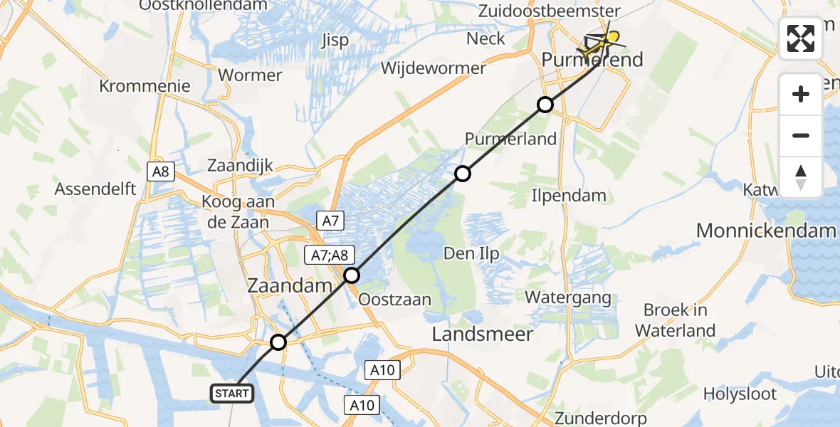 Routekaart van de vlucht: Lifeliner 1 naar Purmerend, Hemkade