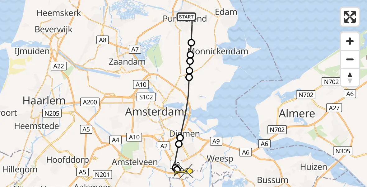 Routekaart van de vlucht: Lifeliner 1 naar Academisch Medisch Centrum (AMC), Speelwagenstraat