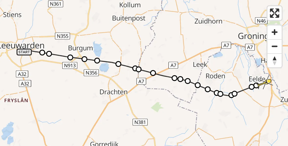 Routekaart van de vlucht: Lifeliner 4 naar Groningen Airport Eelde, Lenteklokje