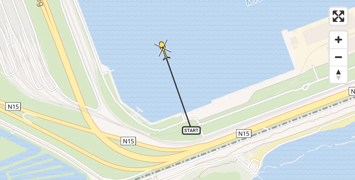 Routekaart van de vlucht: Politiehelikopter naar Maasvlakte, Ohiokade