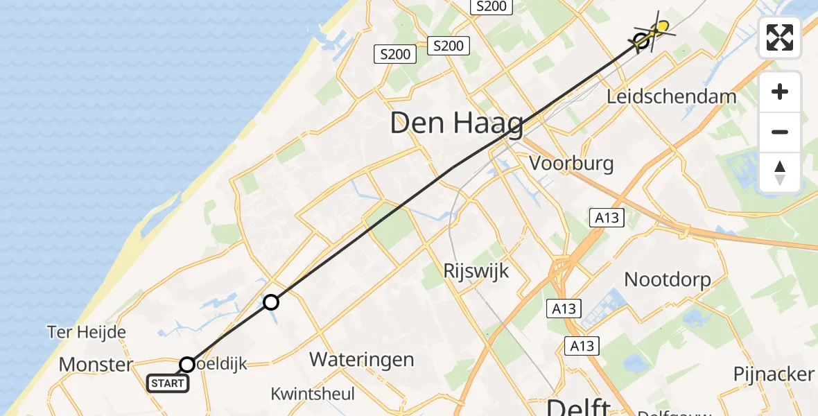 Routekaart van de vlucht: Politiehelikopter naar Leidschendam, Nieuweweg