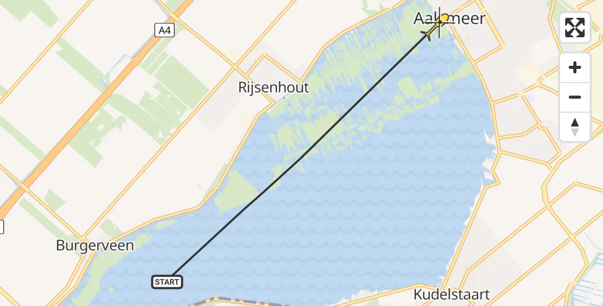 Routekaart van de vlucht: Politieheli naar Aalsmeer, Schuilhaven De Rijsen