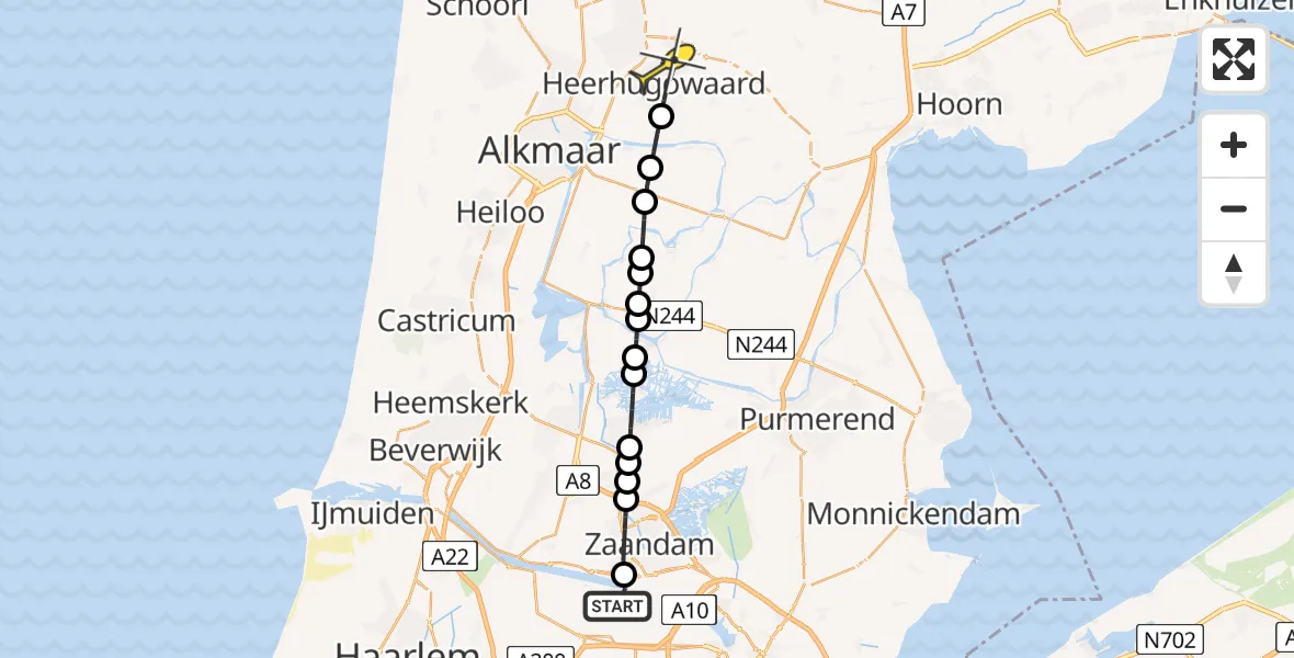 Routekaart van de vlucht: Lifeliner 1 naar Heerhugowaard, Dwarstocht