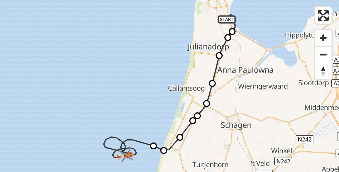 Vluchtroute Kustwachthelikopter Vliegveld De Kooy - , 07 februari 2025, 12:44