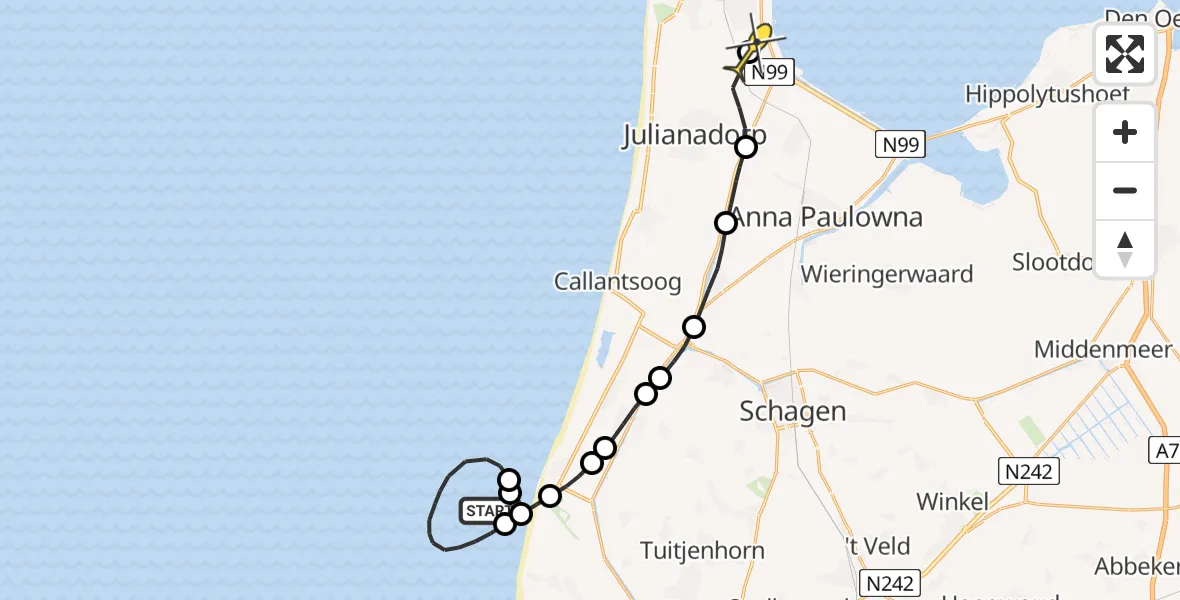 Vluchtroute Kustwachthelikopter van  naar Vliegveld De Kooy