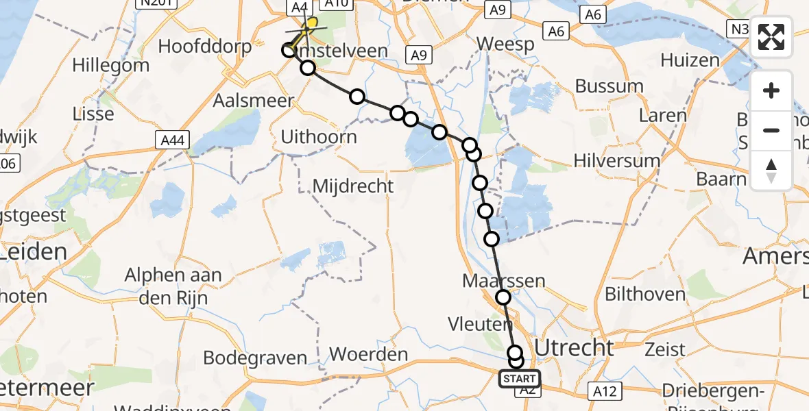 Routekaart van de vlucht: Politieheli naar Schiphol, Molensteijn