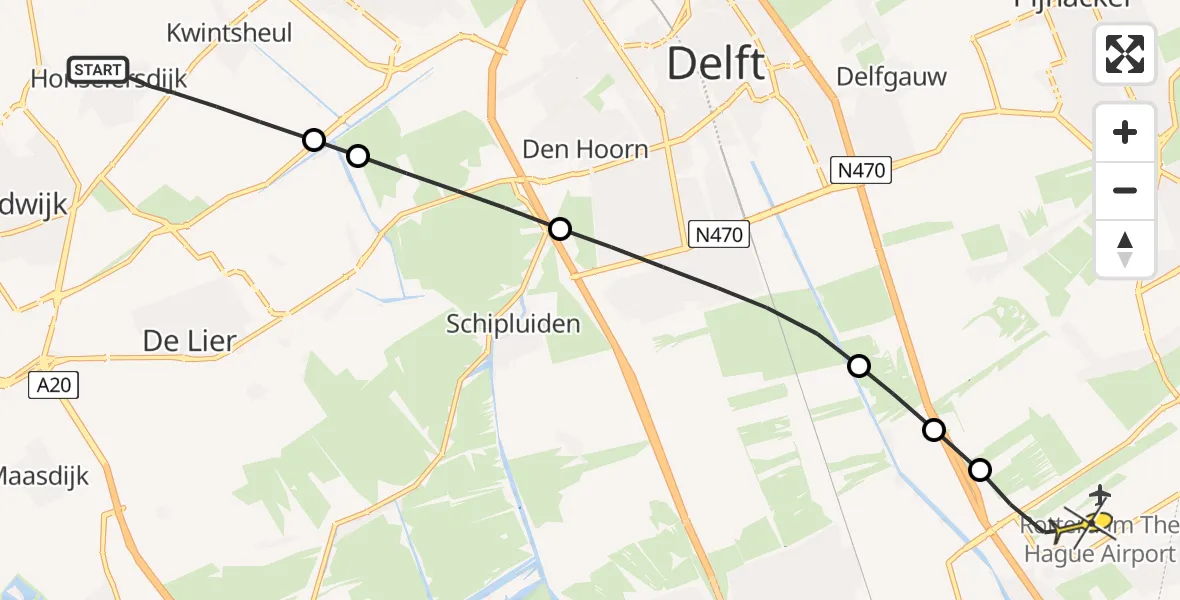 Routekaart van de vlucht: Lifeliner 2 naar Rotterdam The Hague Airport, Middel Broekweg