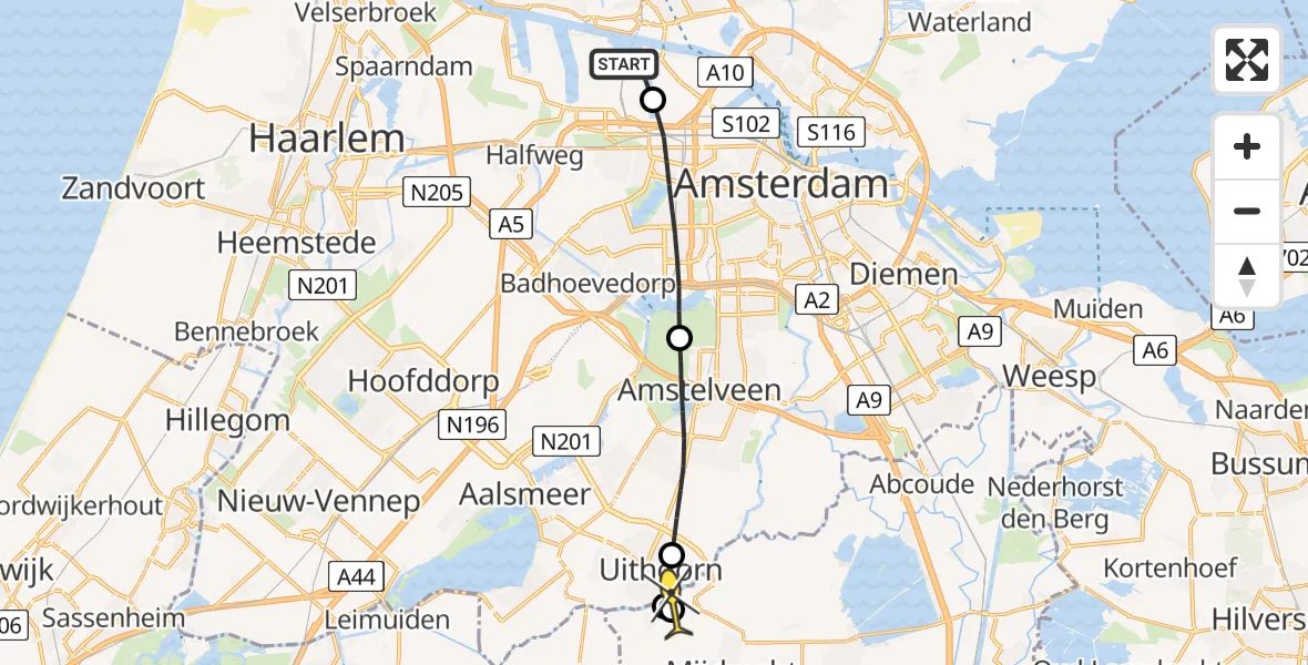 Routekaart van de vlucht: Lifeliner 1 naar Mijdrecht, Westhaven