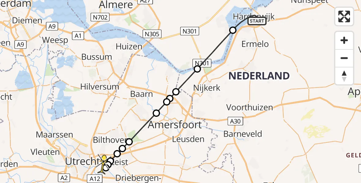 Routekaart van de vlucht: Lifeliner 1 naar Universitair Medisch Centrum Utrecht, Havendam