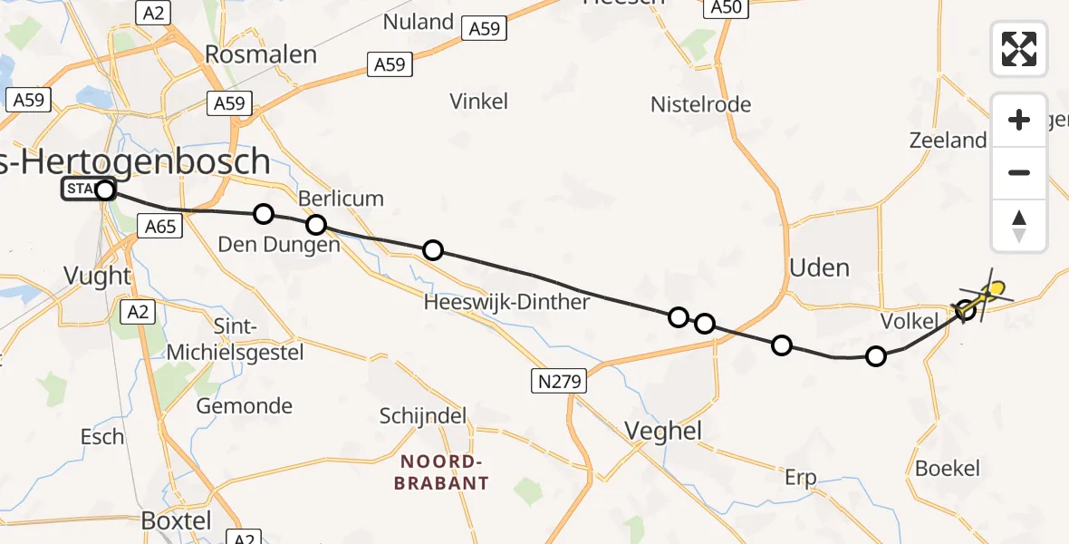 Routekaart van de vlucht: Lifeliner 3 naar Vliegbasis Volkel, Zuiderstrandweg