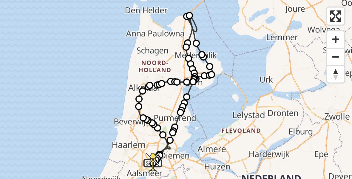 Routekaart van de vlucht: Politieheli naar Schiphol, Halim P.K. straat