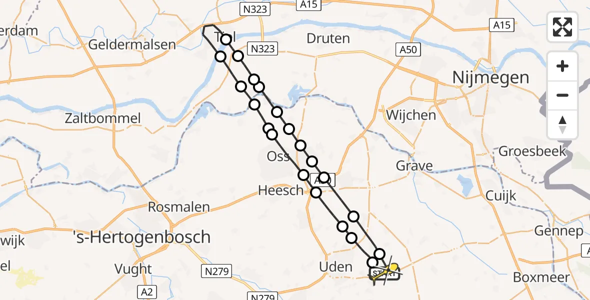 Routekaart van de vlucht: Lifeliner 3 naar Vliegbasis Volkel, Zeelandsedijk