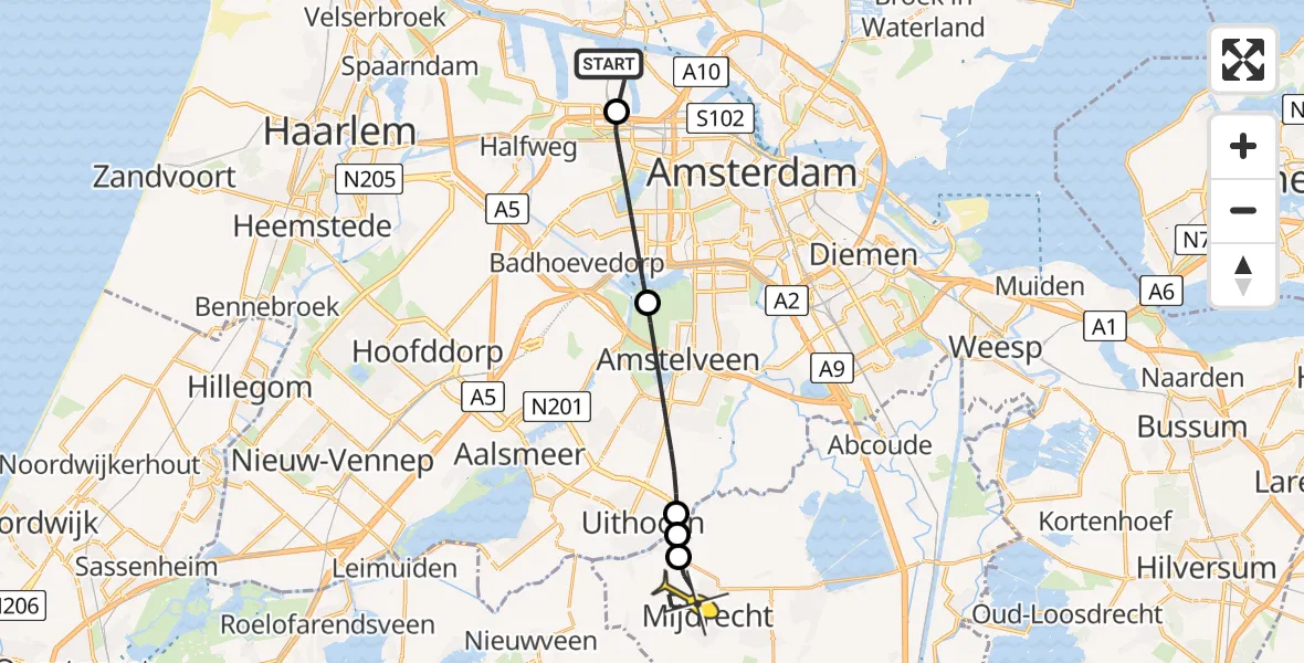 Routekaart van de vlucht: Lifeliner 1 naar Mijdrecht, Elbaweg