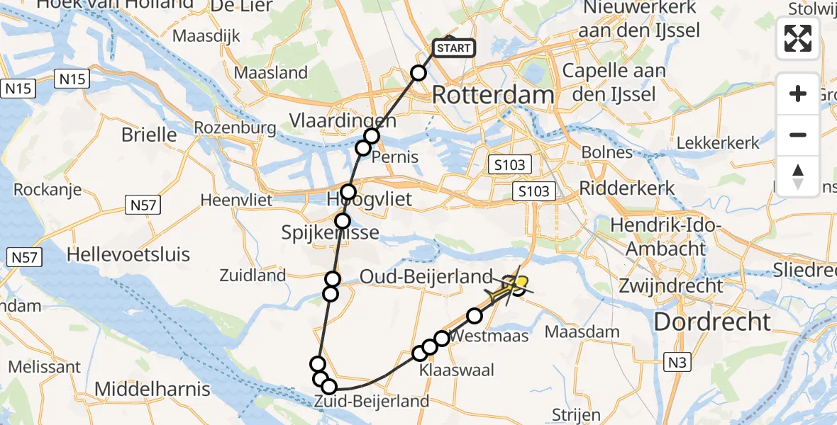 Routekaart van de vlucht: Lifeliner 2 naar Heinenoord, A16 Rotterdam