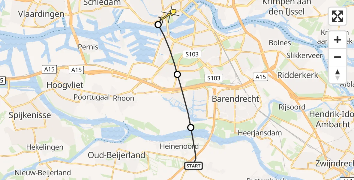 Routekaart van de vlucht: Lifeliner 2 naar Erasmus MC, Zomerlandseweg