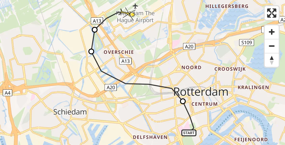 Routekaart van de vlucht: Lifeliner 2 naar Rotterdam The Hague Airport, Anna Paulownastraat