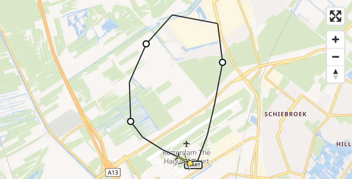 Routekaart van de vlucht: Lifeliner 2 naar Rotterdam The Hague Airport, Landscheiding