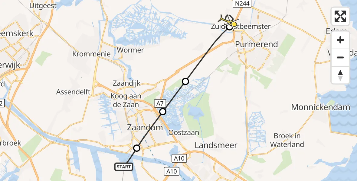 Routekaart van de vlucht: Lifeliner 1 naar Zuidoostbeemster, Stormhoek