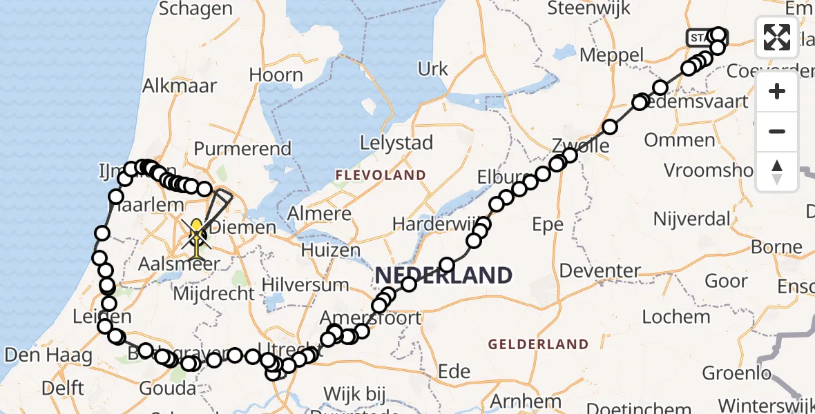 Routekaart van de vlucht: Politiehelikopter naar Schiphol, 2e Wijk