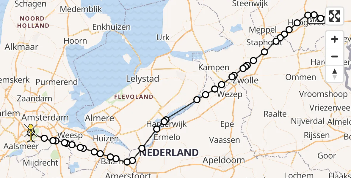 Routekaart van de vlucht: Politiehelikopter naar Schiphol, Molenweg