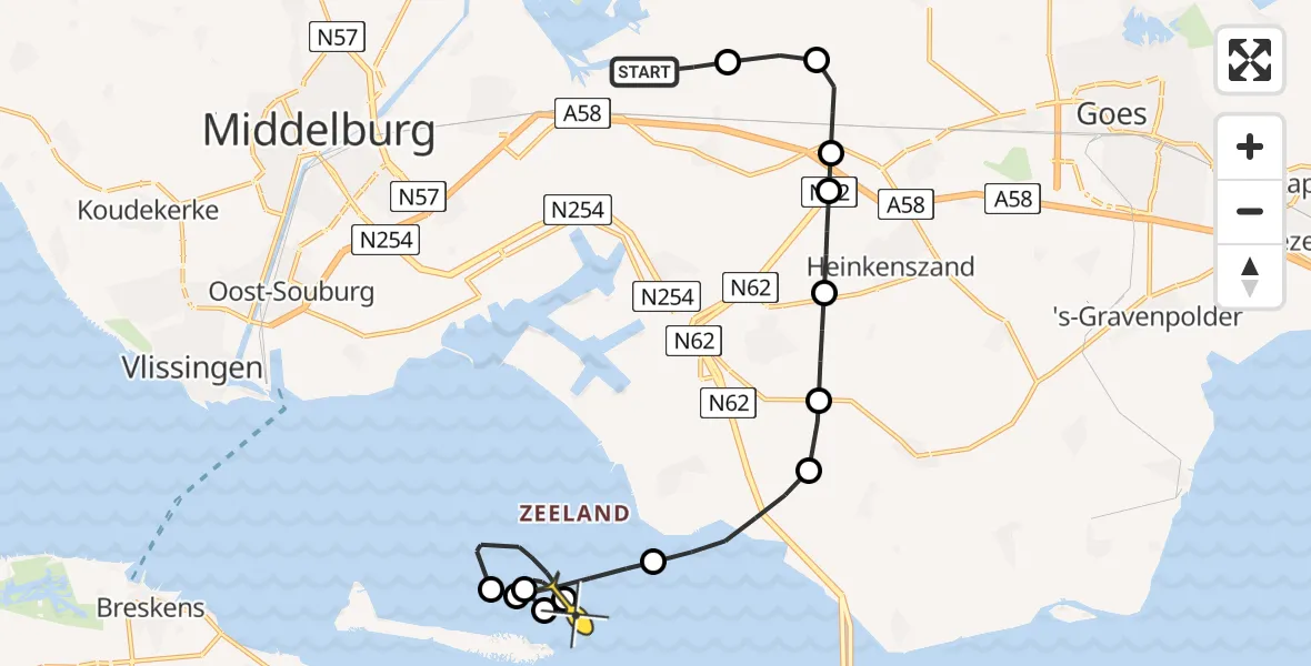 Routekaart van de vlucht: Kustwachthelikopter naar Terneuzen, Meerkoetweg