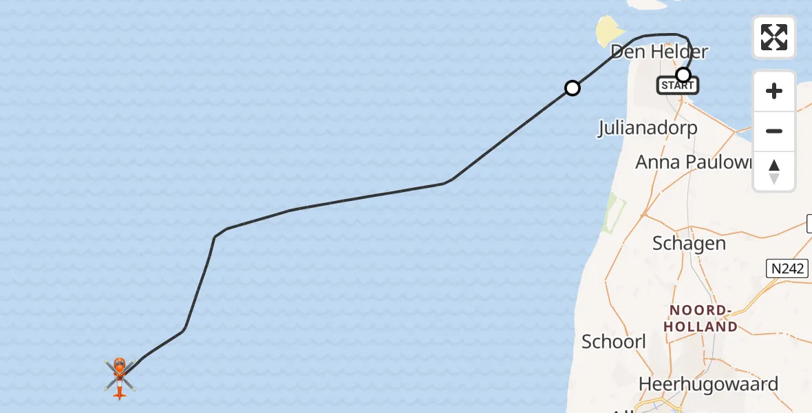 Vluchtroute Kustwachthelikopter Vliegveld De Kooy - , 08 februari 2025, 09:22