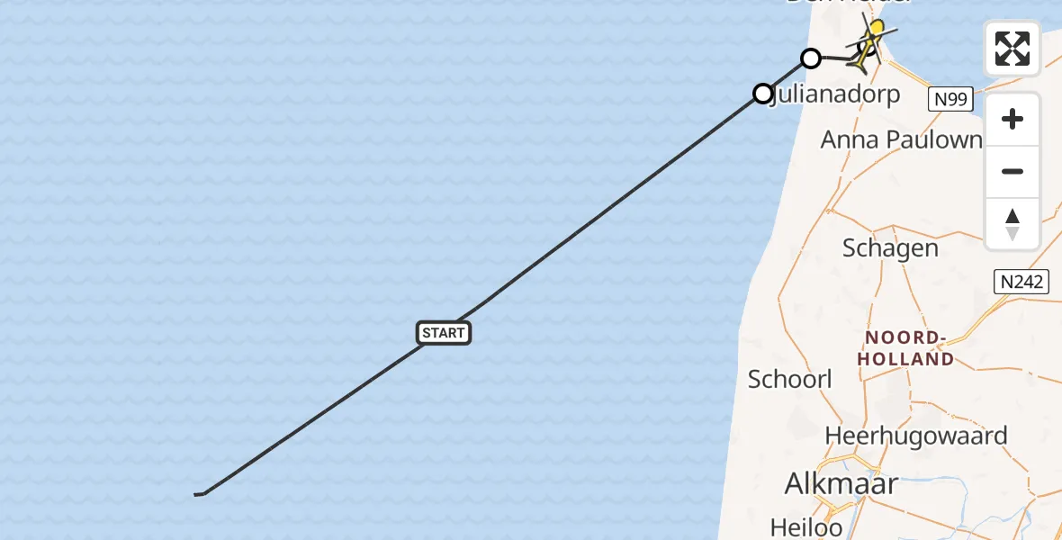 Vluchtroute Kustwachthelikopter van  naar Vliegveld De Kooy