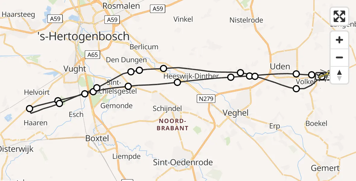 Routekaart van de vlucht: Lifeliner 3 naar Vliegbasis Volkel, Venstraat