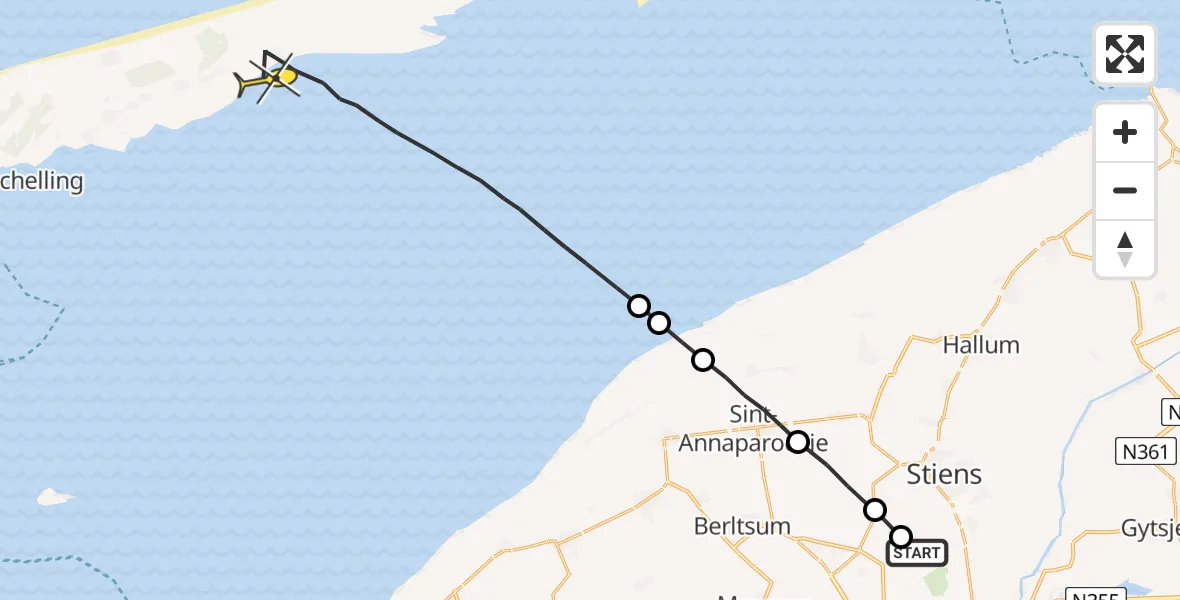 Routekaart van de vlucht: Ambulanceheli naar Oosterend, Langestraat