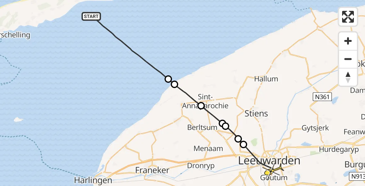 Routekaart van de vlucht: Ambulanceheli naar Leeuwarden, Oosterom