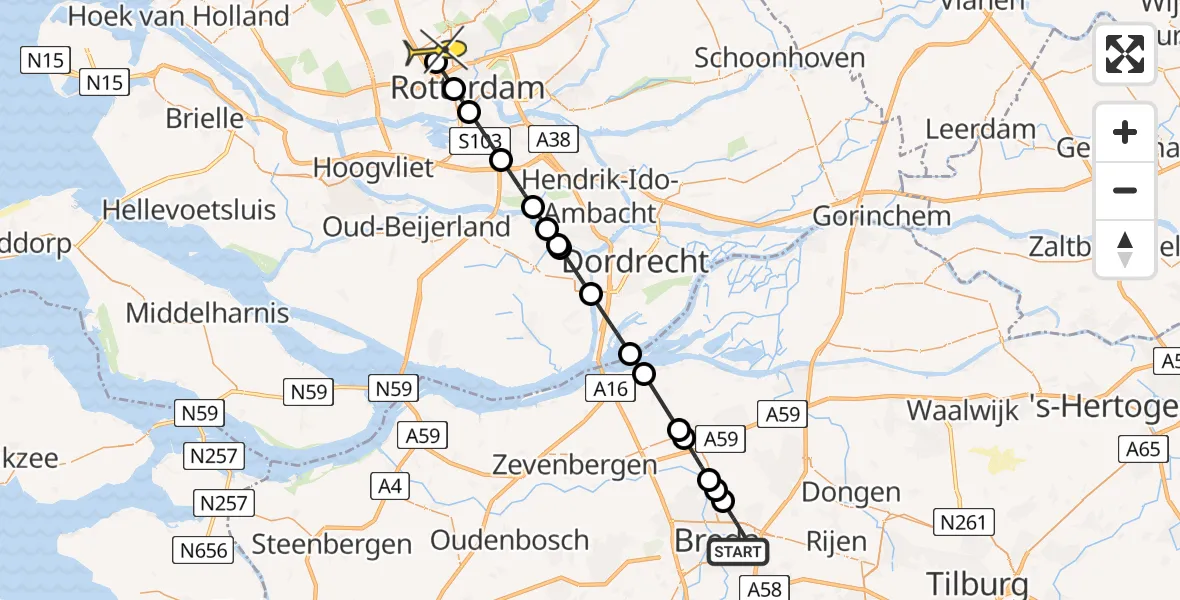 Routekaart van de vlucht: Lifeliner 2 naar Rotterdam The Hague Airport, Heusdenhoutsestraat