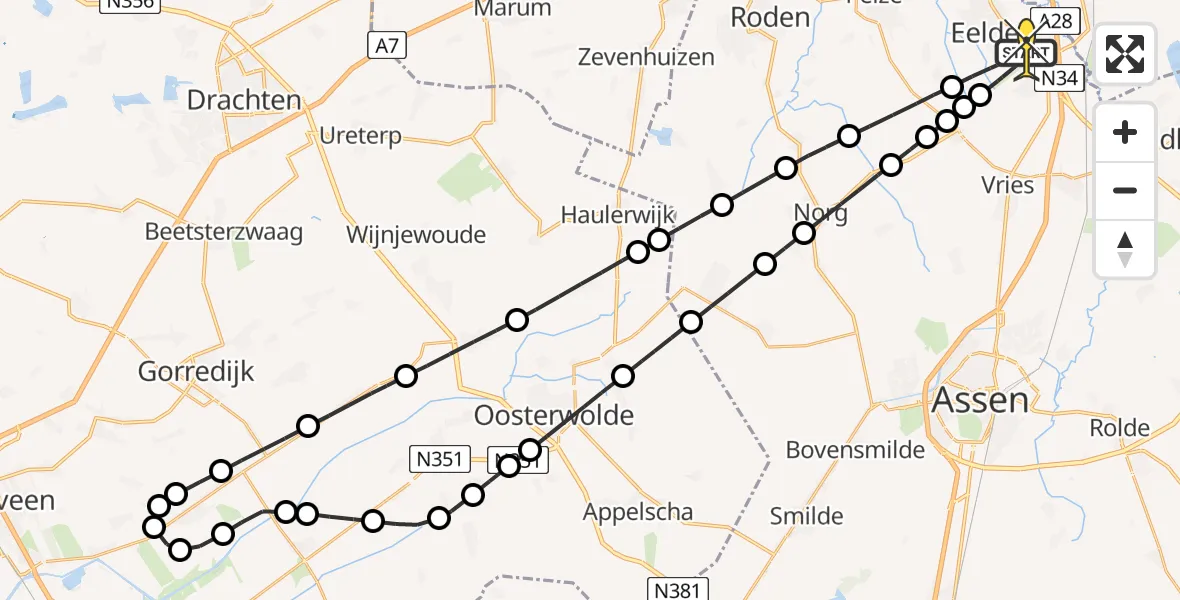 Routekaart van de vlucht: Lifeliner 4 naar Groningen Airport Eelde, Lugtenbergerweg
