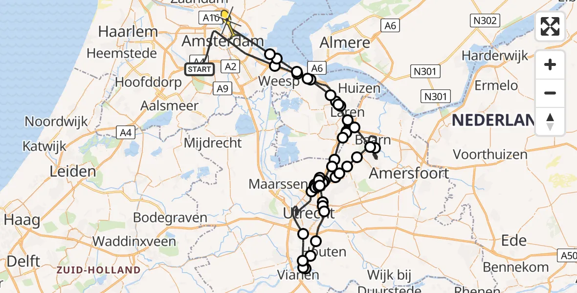 Vluchtroute Politiehelikopter van Amsterdam naar Amsterdam