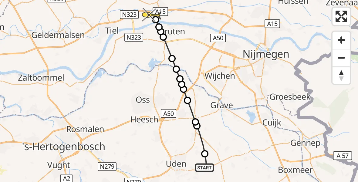 Routekaart van de vlucht: Lifeliner 3 naar Ochten, Millsebaan