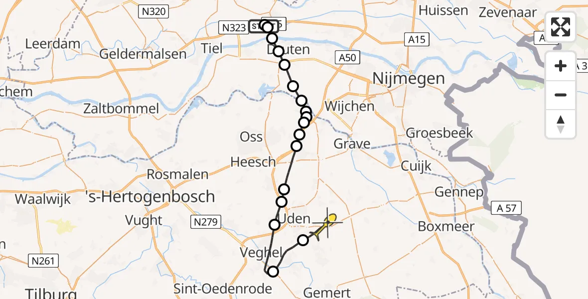 Routekaart van de vlucht: Lifeliner 3 naar Vliegbasis Volkel, Heuningstraat