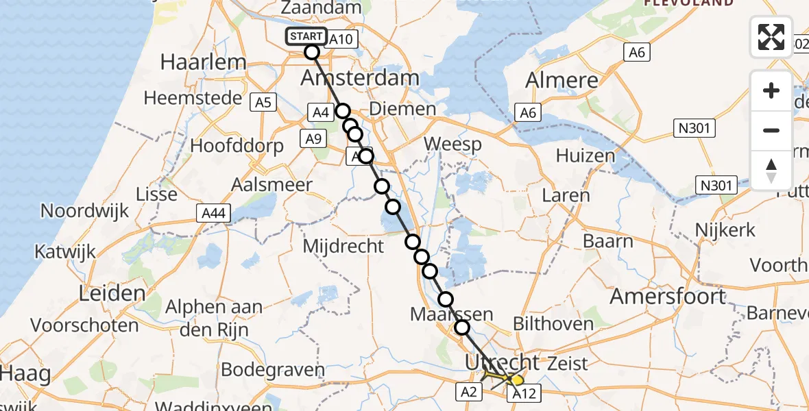 Routekaart van de vlucht: Lifeliner 1 naar Utrecht, Corsicaweg