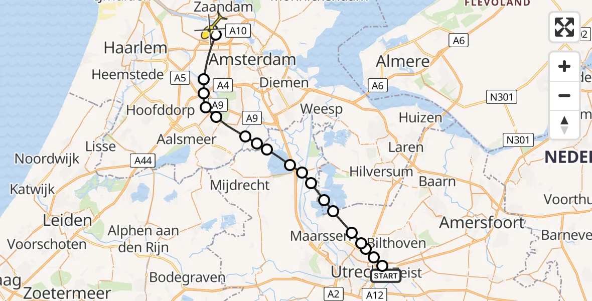 Routekaart van de vlucht: Lifeliner 1 naar Amsterdam Heliport, Capriweg