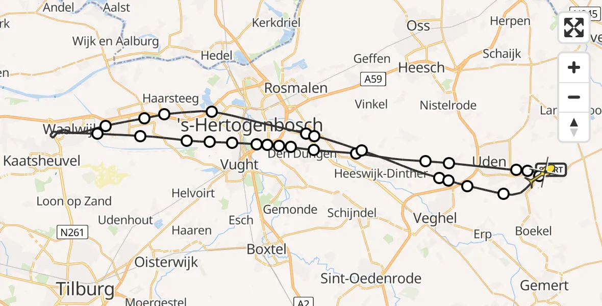 Routekaart van de vlucht: Lifeliner 3 naar Vliegbasis Volkel, Zeelandsedijk