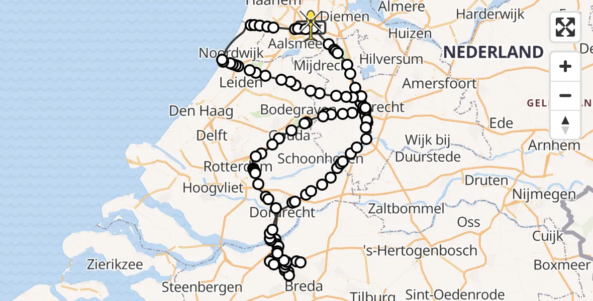 Routekaart van de vlucht: Politieheli naar Schiphol, Nieuwemeerdijk