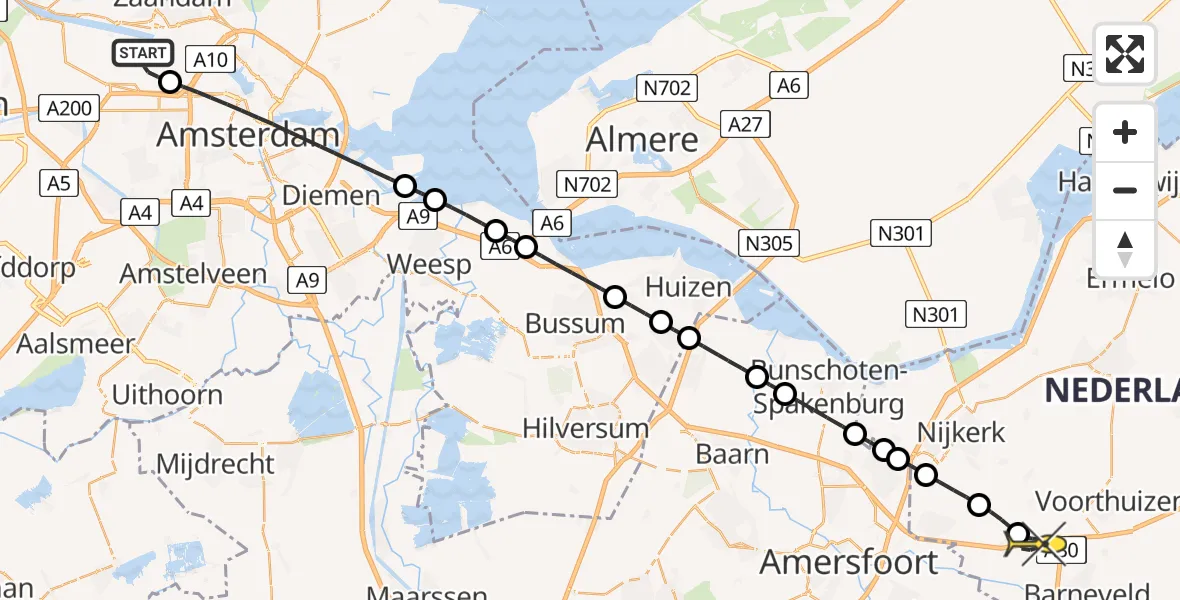 Routekaart van de vlucht: Lifeliner 1 naar Terschuur, Corsicaweg