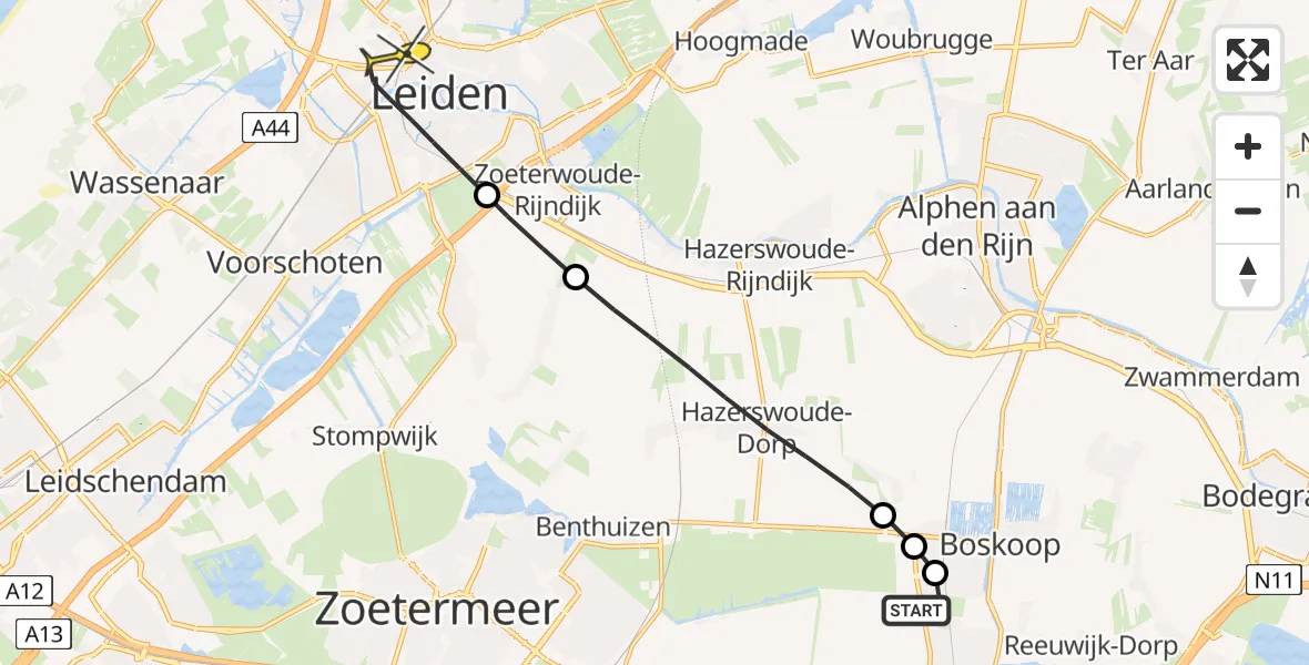 Routekaart van de vlucht: Lifeliner 1 naar Leiden, Weegbree