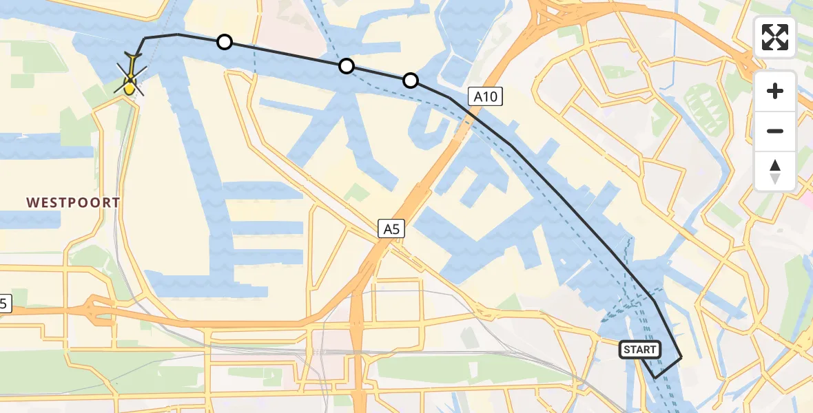 Routekaart van de vlucht: Lifeliner 1 naar Amsterdam Heliport, Grasweg