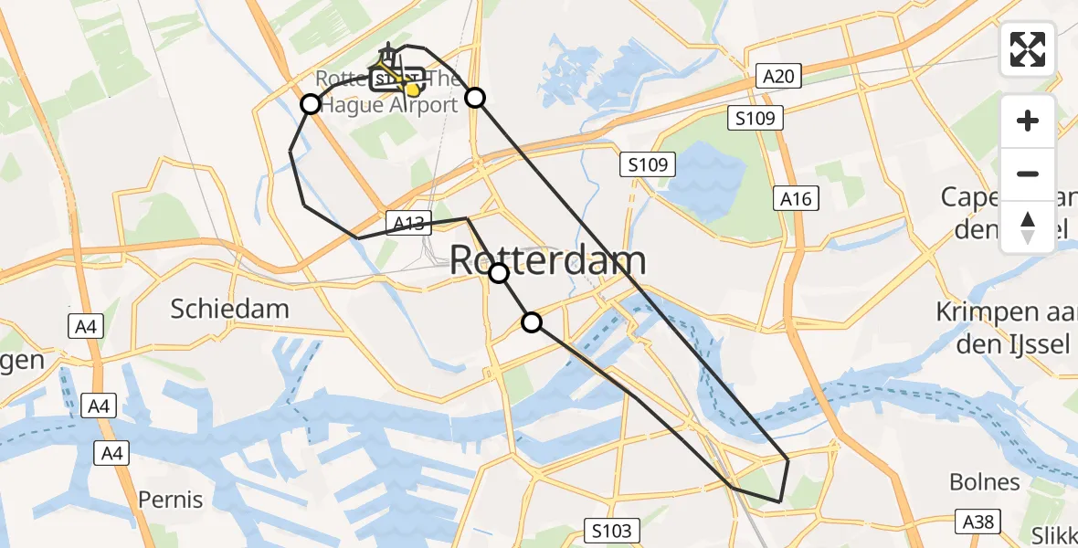 Routekaart van de vlucht: Lifeliner 2 naar Rotterdam The Hague Airport, HSL-Zuid