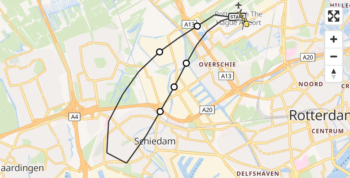 Routekaart van de vlucht: Lifeliner 2 naar Rotterdam The Hague Airport, Schielaan