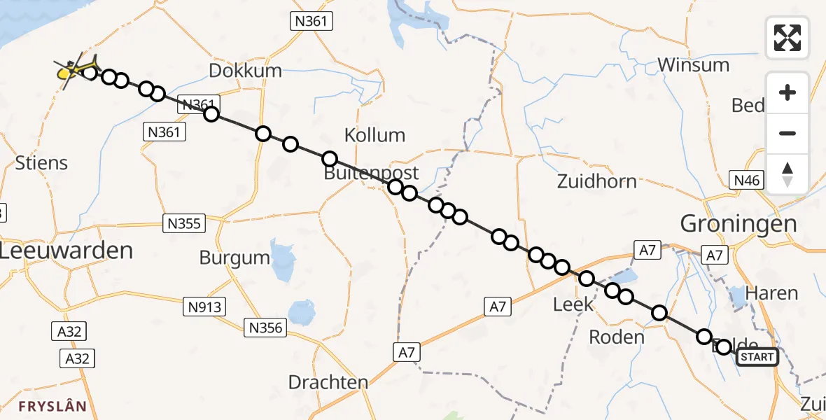 Routekaart van de vlucht: Lifeliner 4 naar Marrum, Molenweg