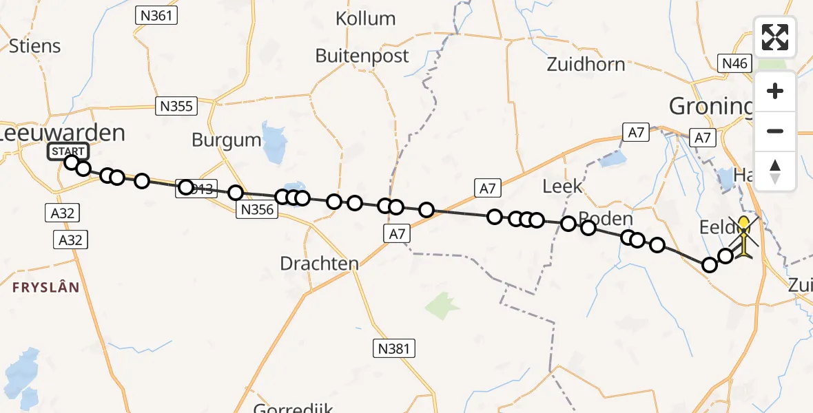 Routekaart van de vlucht: Lifeliner 4 naar Groningen Airport Eelde, Hounsdyk