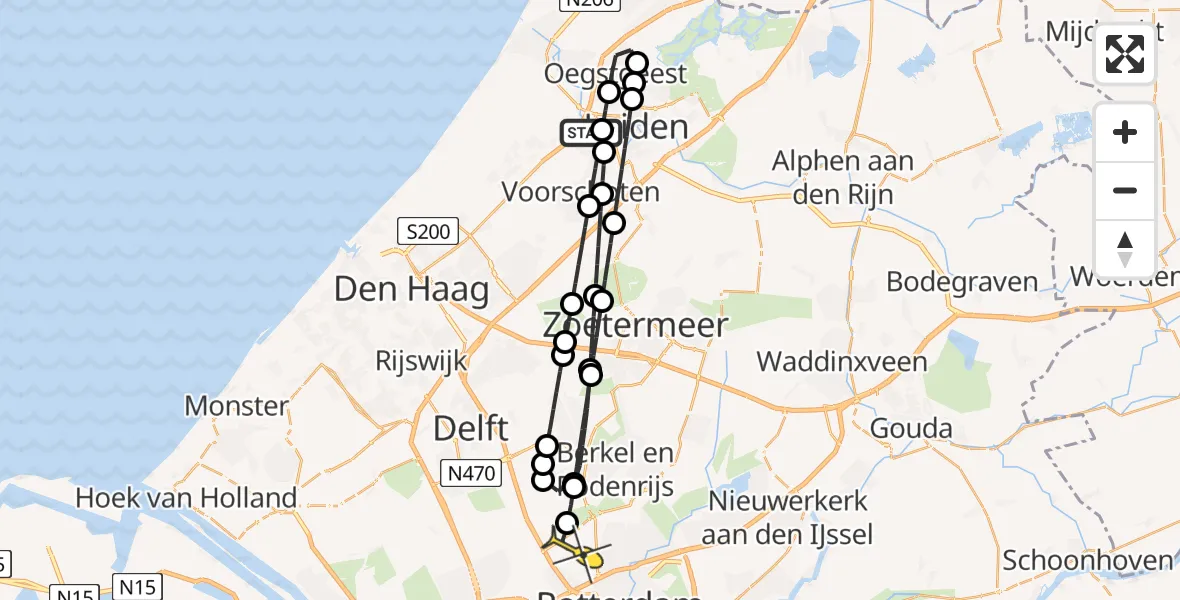 Routekaart van de vlucht: Lifeliner 2 naar Rotterdam The Hague Airport, Langs de Korte Vliet